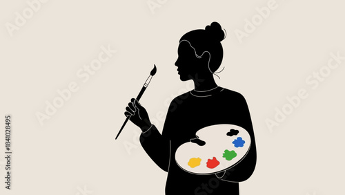 A silhouette of an artist holding a paintbrush and a colorful palette, representing creativity and artistic expression.