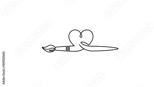 Artistic Heart and Brush: A simple, elegant illustration features a paintbrush intricately entwined with a heart, symbolizing the passion and love that artists pour into their craft.
