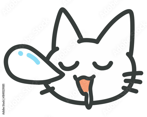 熟睡してよだれを垂らす猫のイラスト