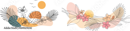 Hand drawn vector illustration of angel wings feather design and nature leaf decoration