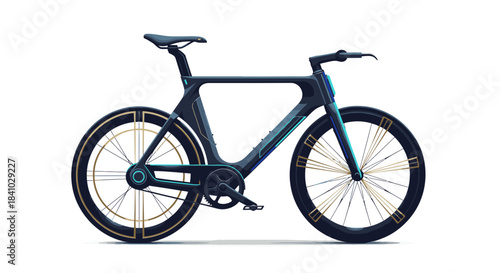 A sleek, dark blue and black futuristic bicycle, showcasing innovative design and distinctive wheels, presented as a high-performance concept.