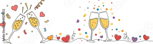 Abstract colorful background with splashes, vector illustration of a happy new year party celebration with champagne glasses