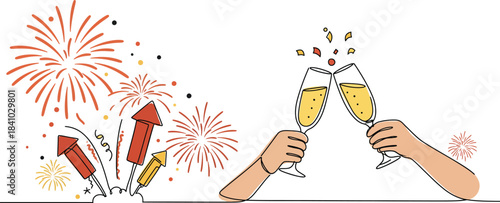 Hand holding a colorful art brush for a fun new year celebration illustration