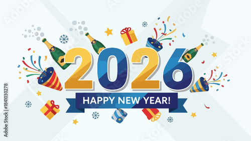 Celebration of 2026 new year with fireworks and festive decorations