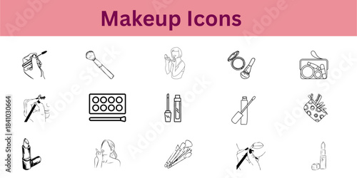 Cosmetics Product Vector Icons: E-commerce Symbols for Lipstick, Mascara, and Makeup Brushes
