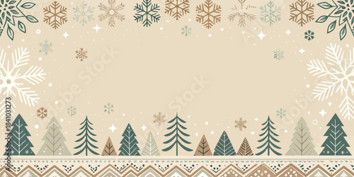 A Scandinavian-inspired Christmas background with minimalist ornaments, pine branches, soft snow, and cozy festive details in a clean modern style.