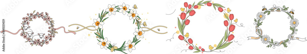 Fototapeta premium Green grass frame isolated on white background with floral leaf spring nature vector illustration design