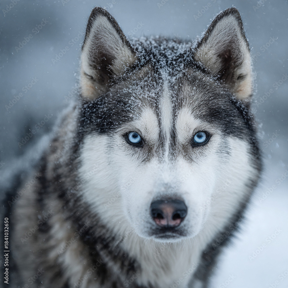 Obraz premium Siberian Husky in Winter Snow Landscape