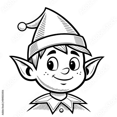 cute christmas elf with pointy ears and festive hat
