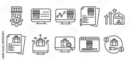 enterprise management Icon Pack in Creative Outline Vector Style for Management Analytics Finance Inventory Mobile Dashboard Smart Office Solutions and Enterprise Use