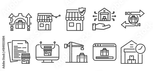 operations strategy Icon Pack in Creative Outline Vector Style for Management Analytics Finance Inventory Mobile Dashboard Smart Office Solutions and Enterprise Use