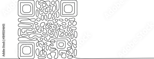 Black and white abstract Q R code with intricate patterns