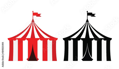 a striking visual comparison is presented featuring two circus tents one rendered in bold red and white stripes and the other in monochrome black and