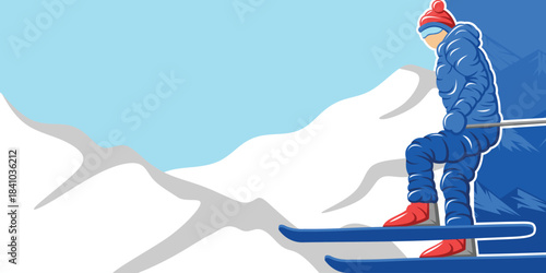 Ski Winter Snow Sport Athlete Person with White Mountain for Background