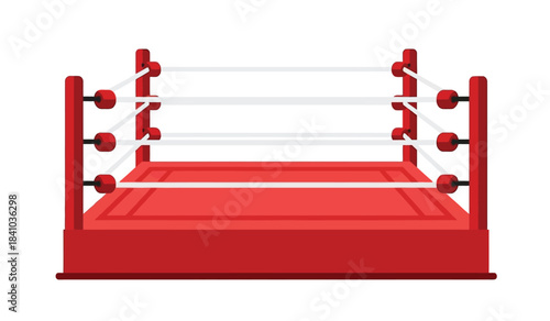 this illustration depicts a classic boxing ring with red corner posts white ropes and a wooden platform for intense competitive matches and training high quality