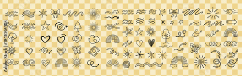 Collection of elegant black calligraphic elements on transparent background