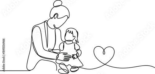 Woman and Child Holding Hands with Heart Symbol love