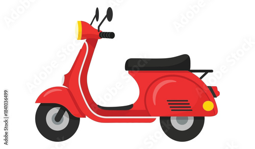 a vibrant illustration of a classic red scooter showcasing its curved body black seat and detailed features with a yellow headlight high quality professional modern