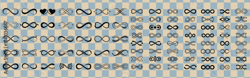 Collection of various infinity symbols on a colored background pattern