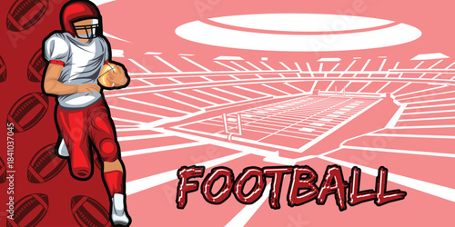 American Football Template With Athlete Player and Playing Field Court Background Vector for Poster and Banner