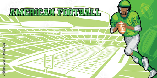 American Football Template With Athlete Player and Playing Field Court Background Vector for Poster and Banner