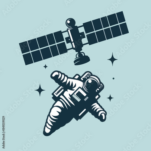 Astronaut and Satellite in Outer Space Exploration.