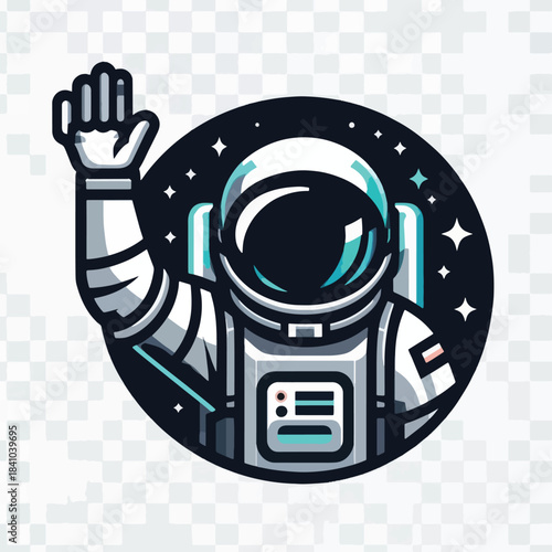 Astronaut waving in space a cosmic illustration of exploration and adventure.