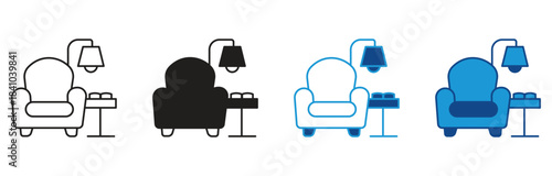 Reading Chair Icon Set Multiple Style Collection. Vector illustration.