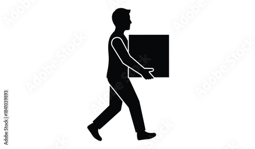 a minimalist depiction of a silhouette of a man carrying a rectangular box showcasing movement and the concept of delivery or relocation high quality professional