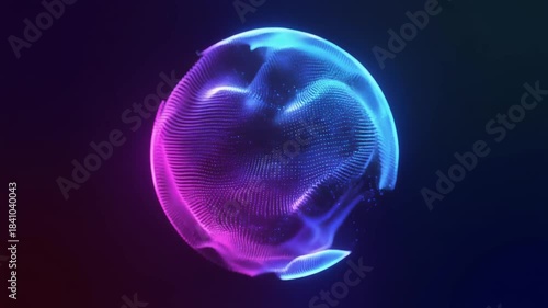 Glowing rotating particle neon 3d sphere in the Universe.  Virtual assistant animation. Energy orb. Technology, science, engineering and artificial intelligence background. Pink and blue. 4k loop ai
