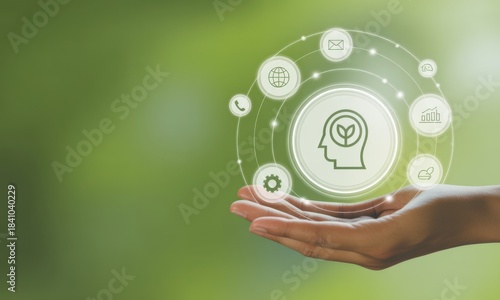 Conceptual Thought: An abstract representation of growth and interconnectedness, featuring a hand delicately cradling a network of icons symbolizing various facets of the process.