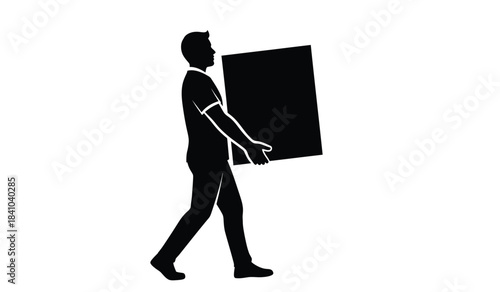 a silhouetted depiction of a person walking while carrying a large rectangular box suggesting movement and the concept of delivery or relocation high quality professional