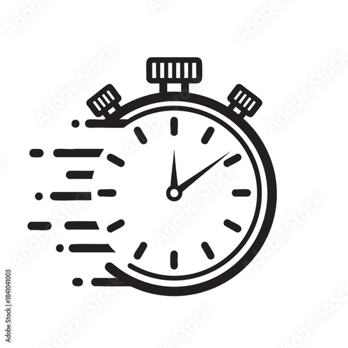Dynamic stopwatch icon with speed lines illustrating urgency efficiency and fastmoving time concepts