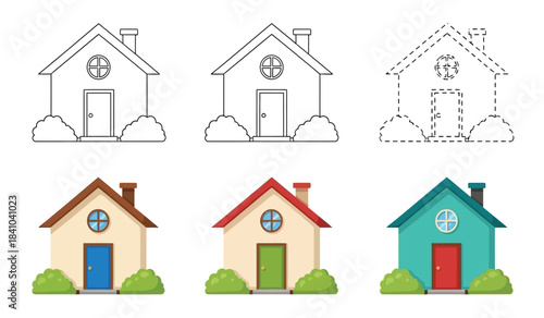 a collection of house illustrations showcasing varying styles from simple outlines to fully colored depictions useful for design and learning high quality professional detailed modern
