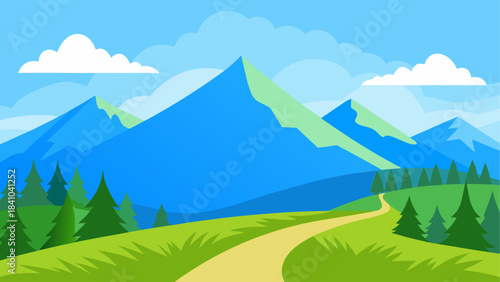 Illustration of a landscape with mountains and a path on transparent background