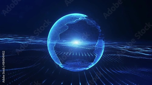 Wallpaper Mural Bright glowing 3d sphere of blue seamlessly flowing energy waves. Abstract science, technology, programming and artificial intelligence background. Virtual assistant. Animated energy orb. 4k loop. Torontodigital.ca