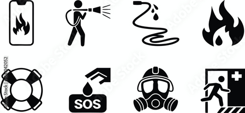 Emergency response icons set fire safety sos

