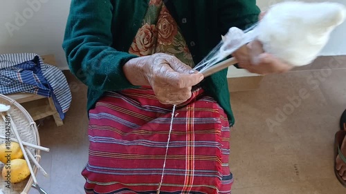 A Handloom Weaver preparing handspun yarns in India.	

