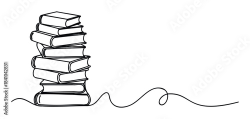 Stack of books with a continuous flowing line connecting to them, perfect for symbolizing knowledge, learning, and literature in educational or informational content