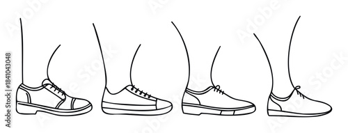 Line drawings showcase four distinct styles of laceup shoes, highlighting footwear variety for fashion and accessory collections.