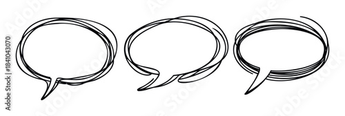 Collection of three hand drawn speech bubbles with a sketched outline for adding text and messages, ideal for communication and idea sharing concepts