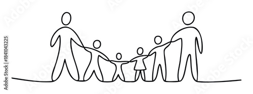 Abstract outline of a family holding hands, representing unity and support, perfect for themes of connection and togetherness for websites and presentations.