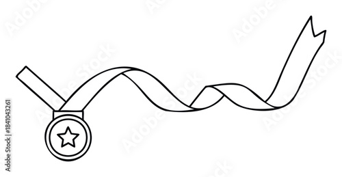 Award medal with star emblem and flowing ribbon for recognition of achievement and success in competitions, celebrations, and special events, perfect for graphic resources.