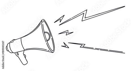 Loudspeaker megaphone with sound waves emanating outwards, symbolizing announcements, alerts, and public communication for events or promotions.