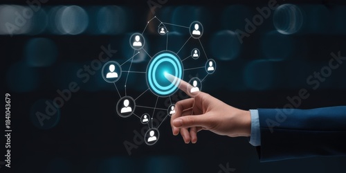 Network Integration Concept: A close-up view highlights a hand gracefully interacting with a network interface, symbolizing seamless connections.