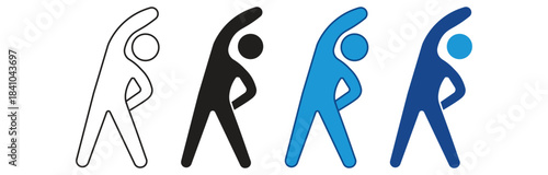 Stick figure stretching exercise set. Exercise Routine and Fitness Icon. Workout Activity and Physical Health Symbols. Vector illustration.