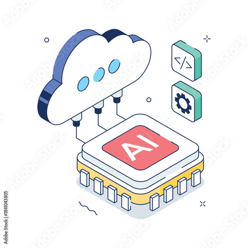 AI cloud platform representing intelligent computing isometric illustration