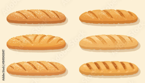 A set of flat colored bagelen cake illustrations on a plain background. .
