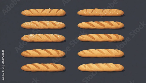 A set of flat colored bagelen cake illustrations on a plain background. 