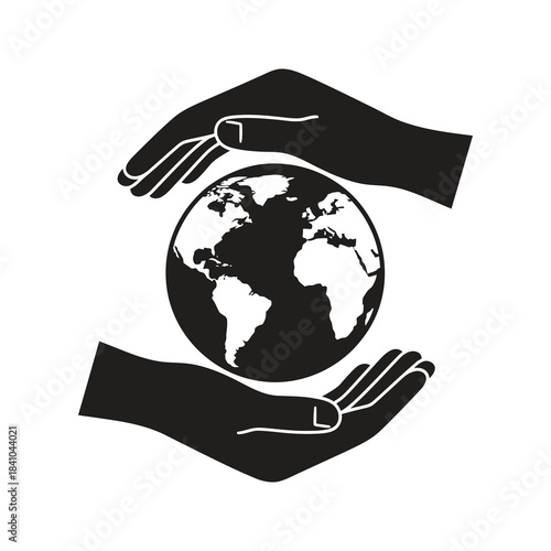 Globe with hands icon design concept symbolizing environmental protection global sustainability earth conservation planet care